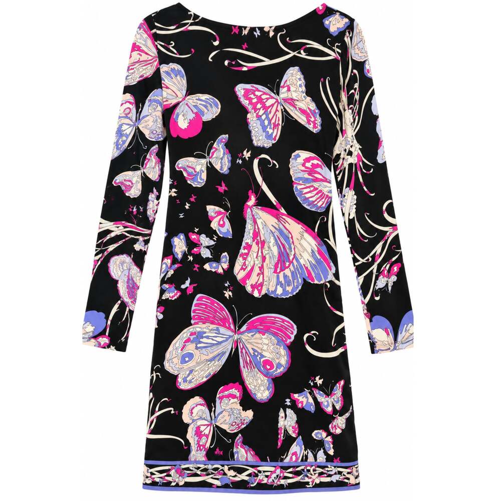 Emilio Pucci Vintage 2000's Butterfly Printed Shift Dress with Back Clasp Detail